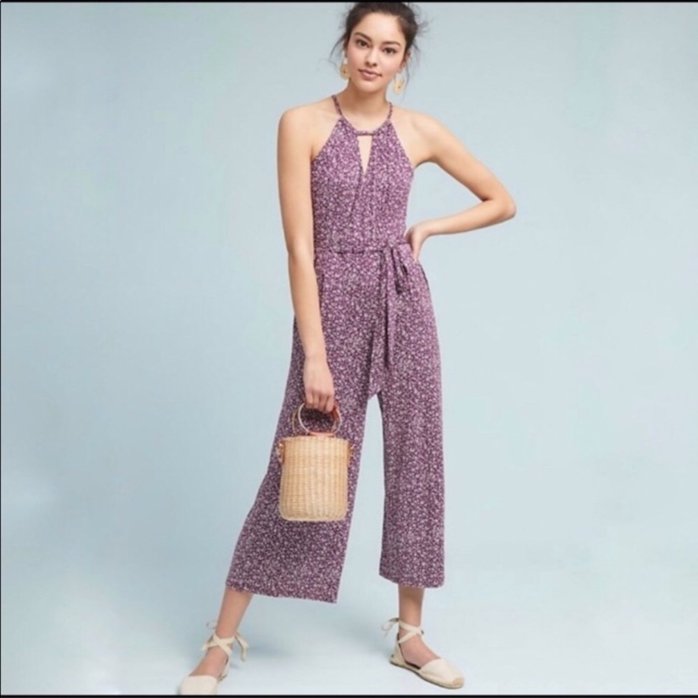 Anthropologie Purple Floral Jumpsuit